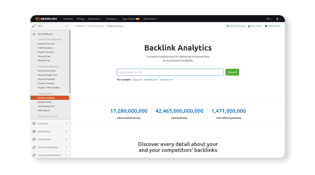 SEMRush - backlink analytics