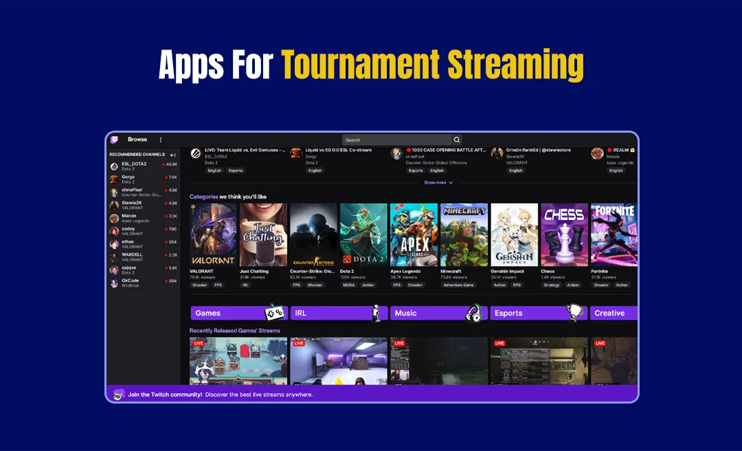 Apps for tournament streaming