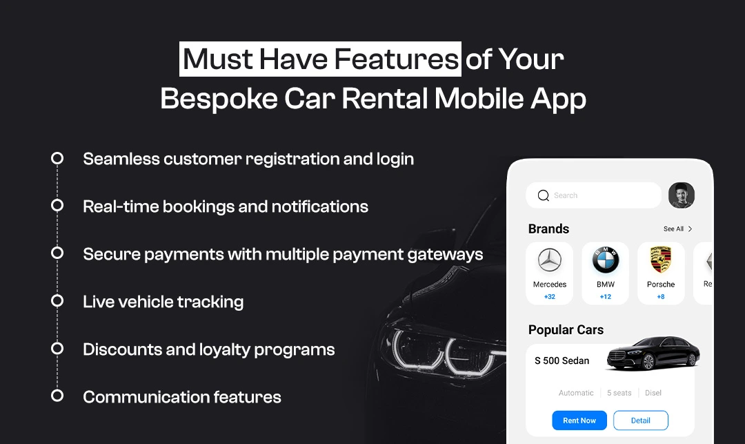 Must have features of your bespoke car rental mobile app